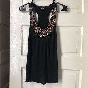 Black Top beadwork neckline / 90s blouse